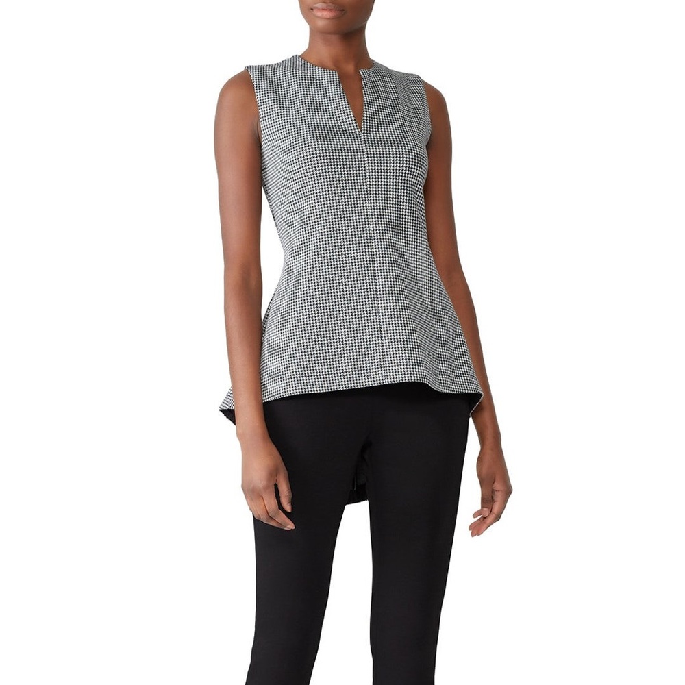 Derek Lam Collective Patterned Peplum Top 44 Medium Black white